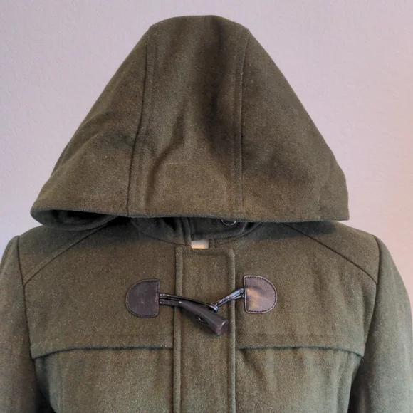 Army Green Wool Utility Coat with Hood - Picture 2 of 12